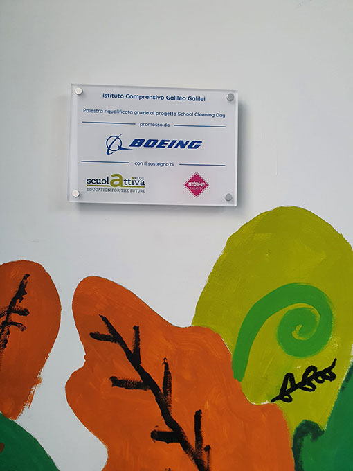 Boeing placard on the mural